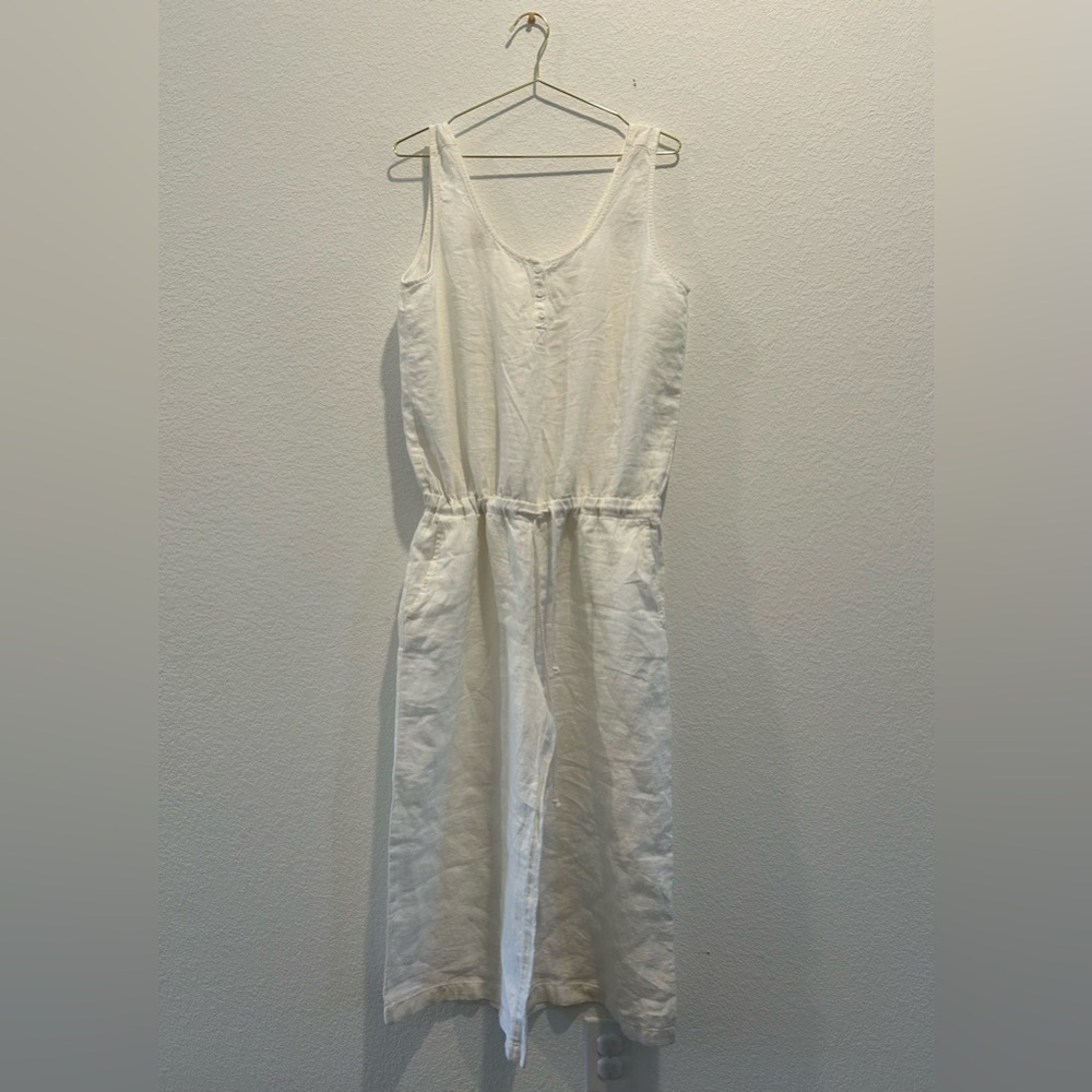 Anthropologie Cloth and Stone white linen wide leg low back flowy jumpsuit